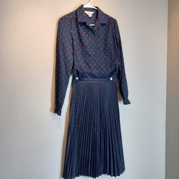 Vintage Dresses Jcpenney Fashions Vtg 7s Navy Paisley 2 Piece